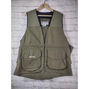 Vtg Columbia Sportswear Fishing Vest Sz Large Green Multi-Pocket Utility Outdoor